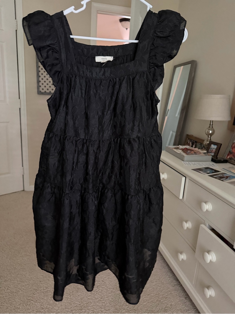 entro Black Ruffle Sleeve Tiered Dress